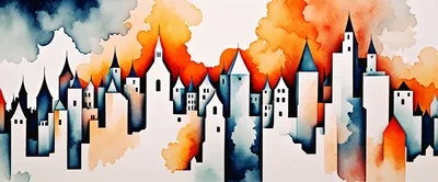 Watercolor Illustration Of A Stylized City Skyline