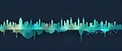 Abstract Teal Watercolor City Skyline Silhouette