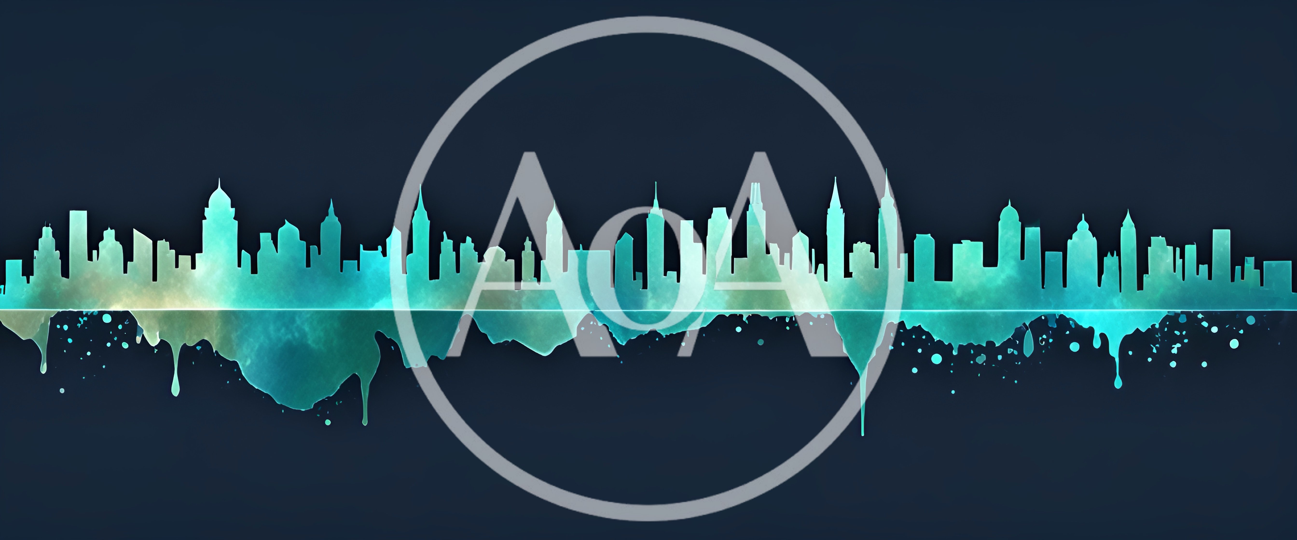 Abstract Teal Watercolor City Skyline Silhouette