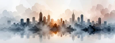 Abstract Digital Illustration Of A City Skyline At Sunset