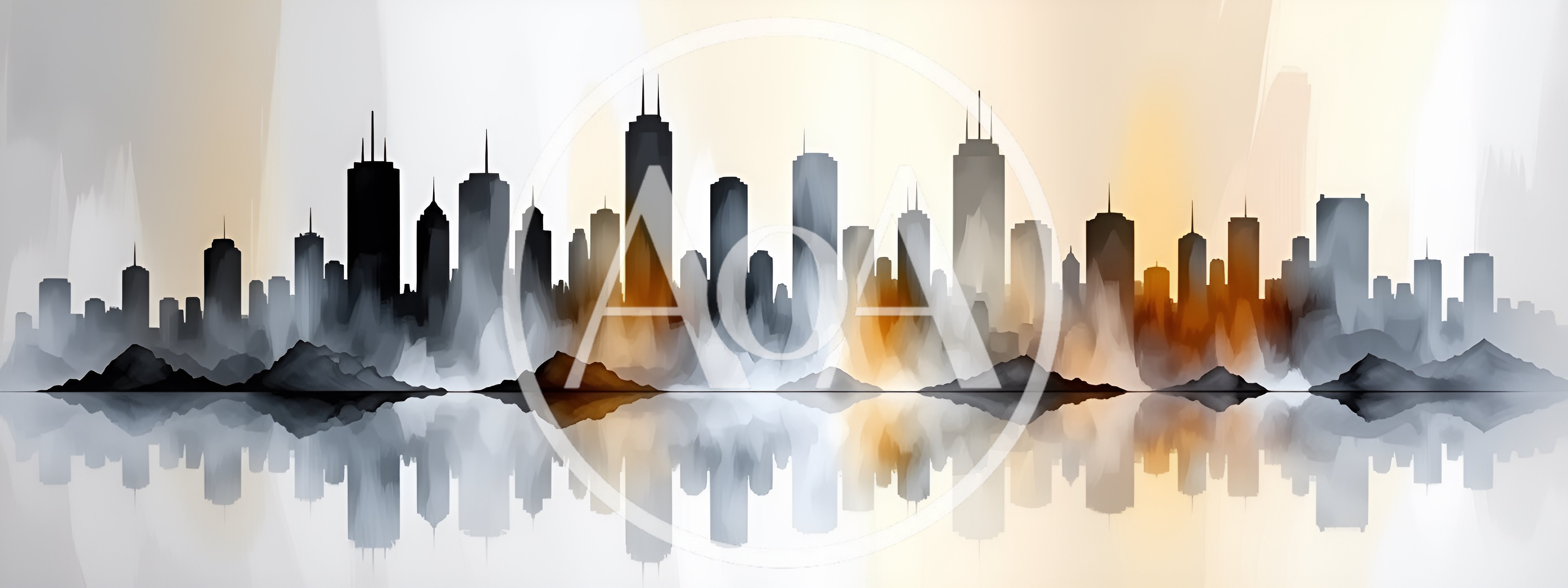 Abstract Watercolor City Skyline Reflection Art
