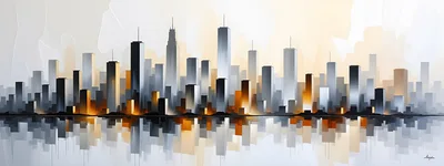 Abstract Oil Painting Of A Modern City Skyline