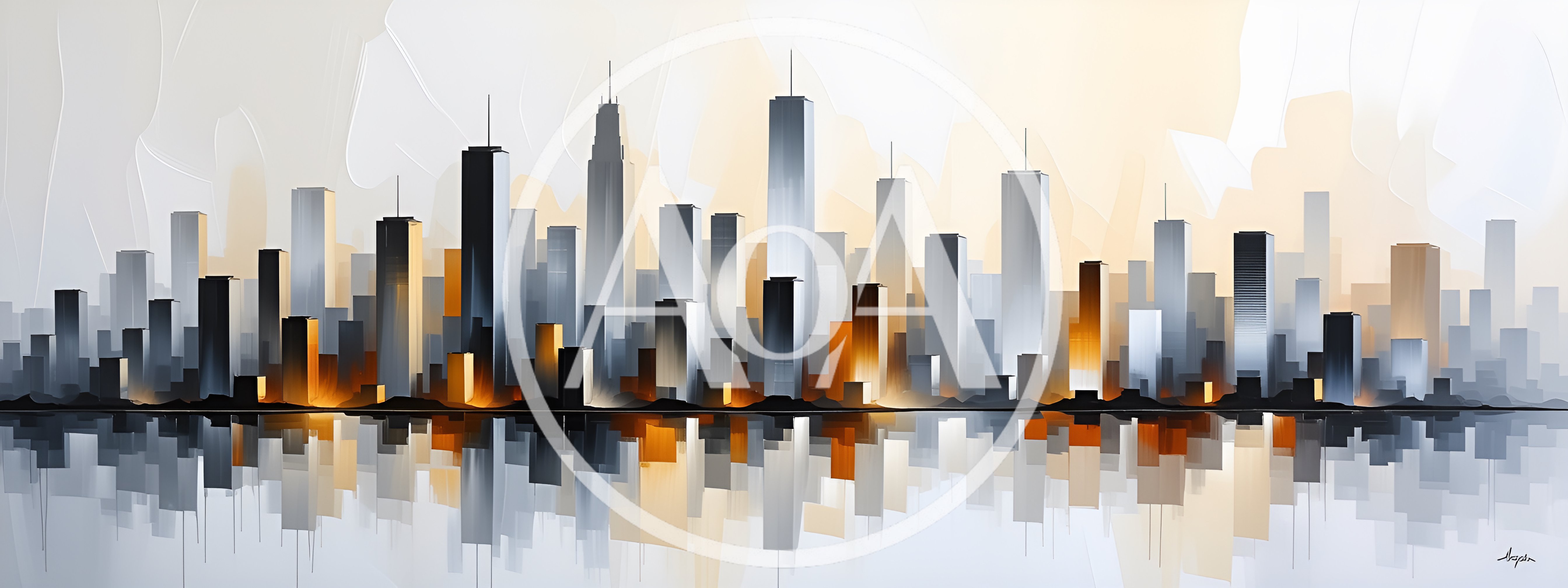 Abstract Oil Painting Of A Modern City Skyline