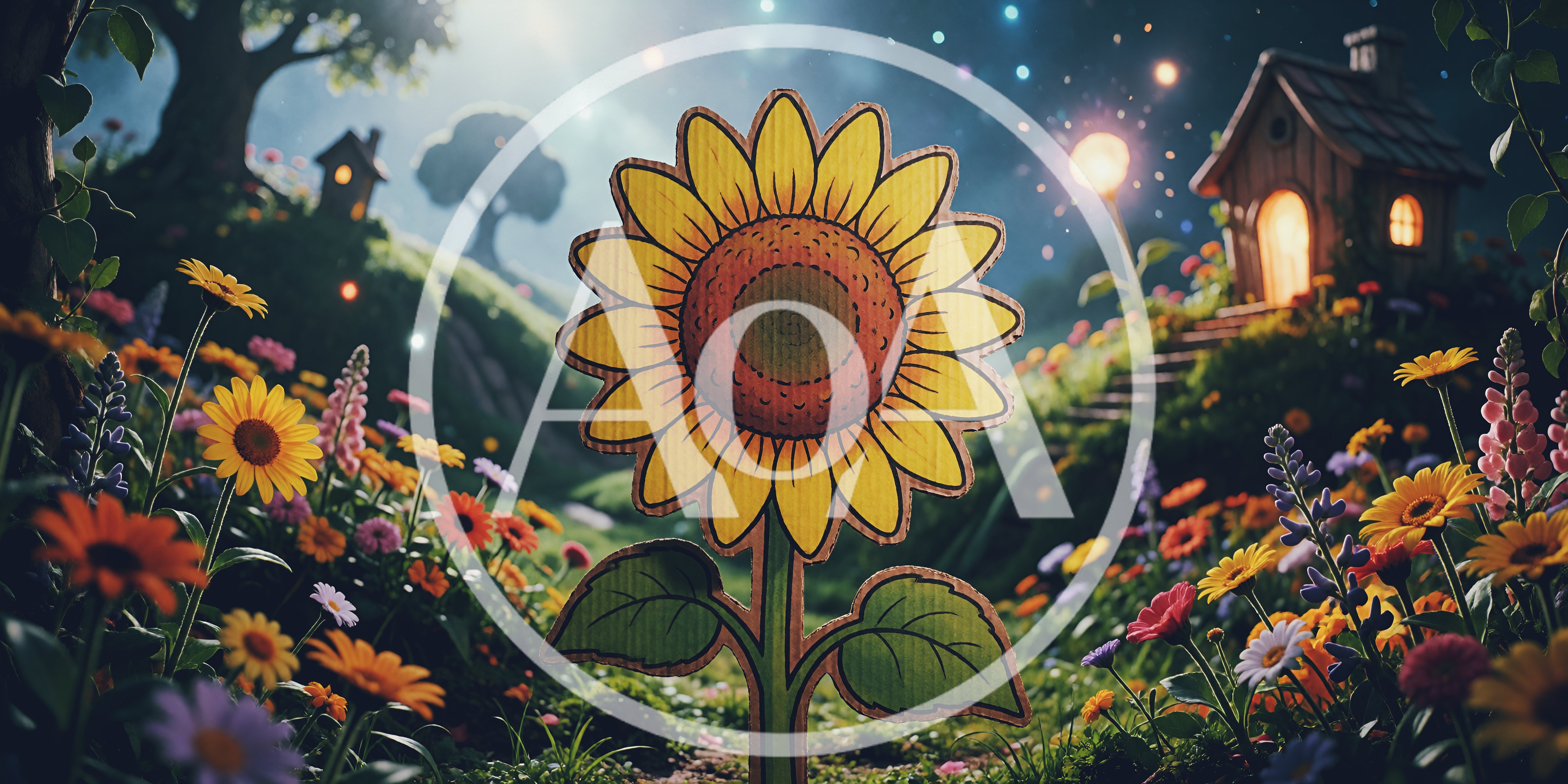 Cardboard Sunflower Cutout in a Magical Garden