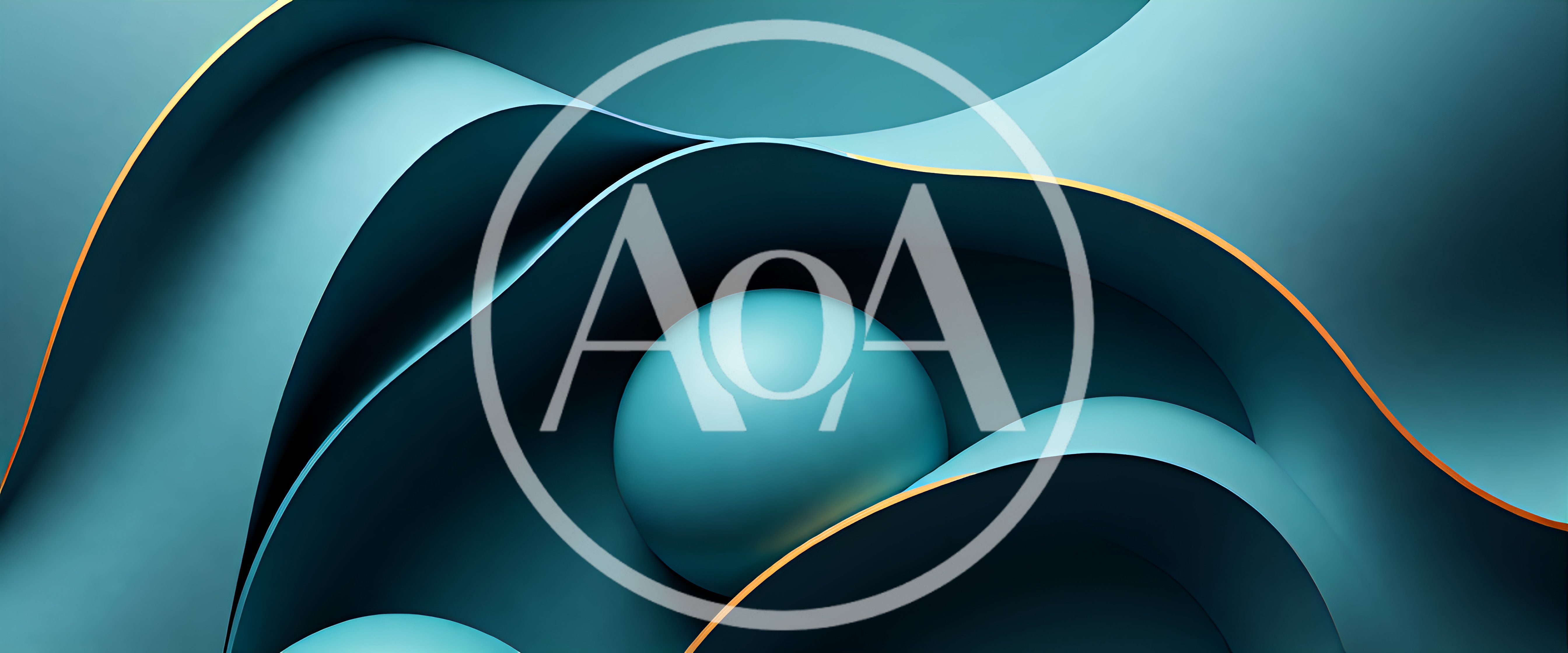 Abstract Teal Waves With Golden Edges And Sphere