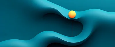 Abstract 3D Render With Yellow Sphere And Teal Waves
