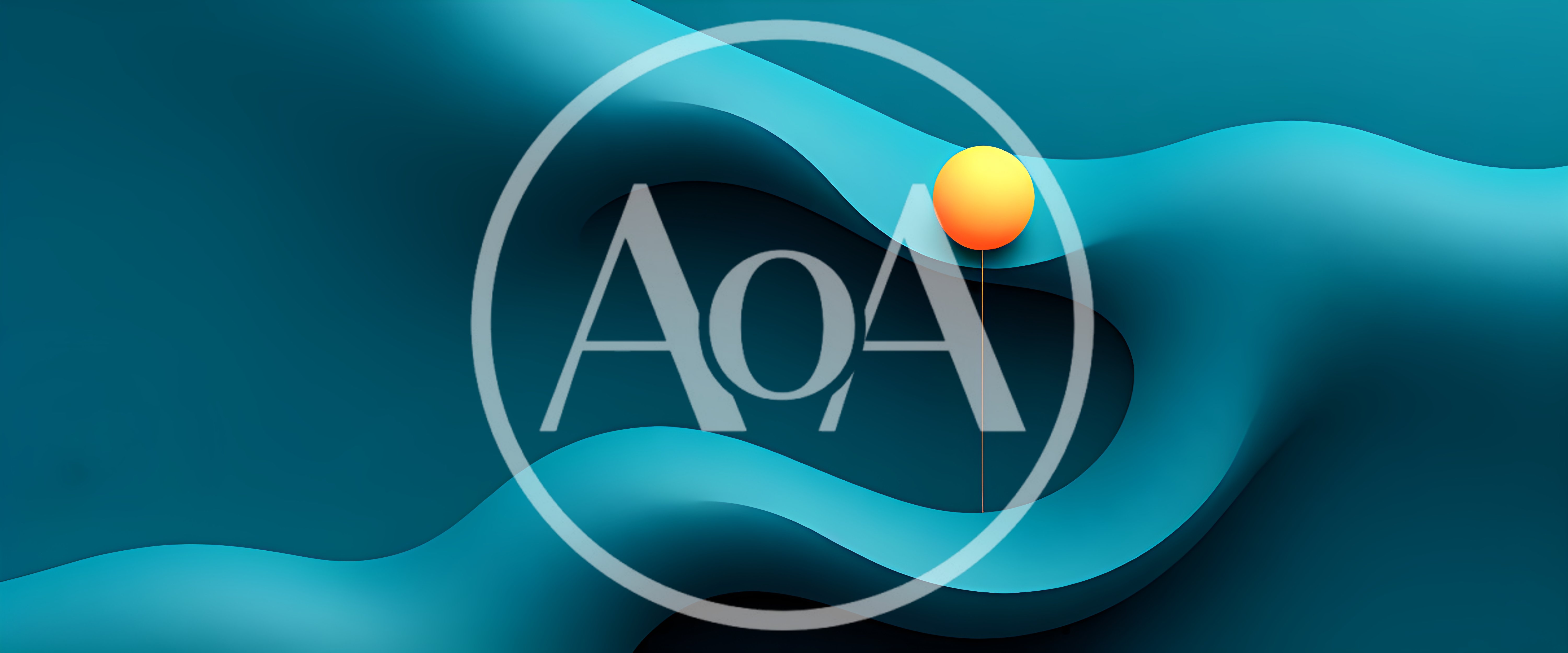 Abstract 3D Render With Yellow Sphere And Teal Waves