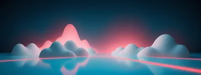 Abstract 3D Landscape With Glowing Pink Mountains And Clouds