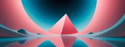 Abstract 3D Pyramid With Surreal Pink And Blue Curves