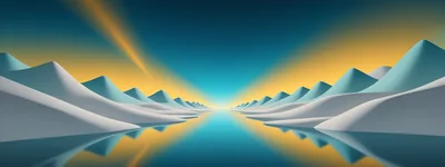 Abstract 3D Landscape With Minimalist Mountains And Reflection