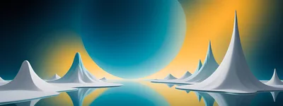 Abstract Surreal Landscape With White Peaks And Glowing Sphere