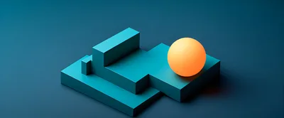 Abstract 3D Geometric Shapes With Glowing Orange Sphere