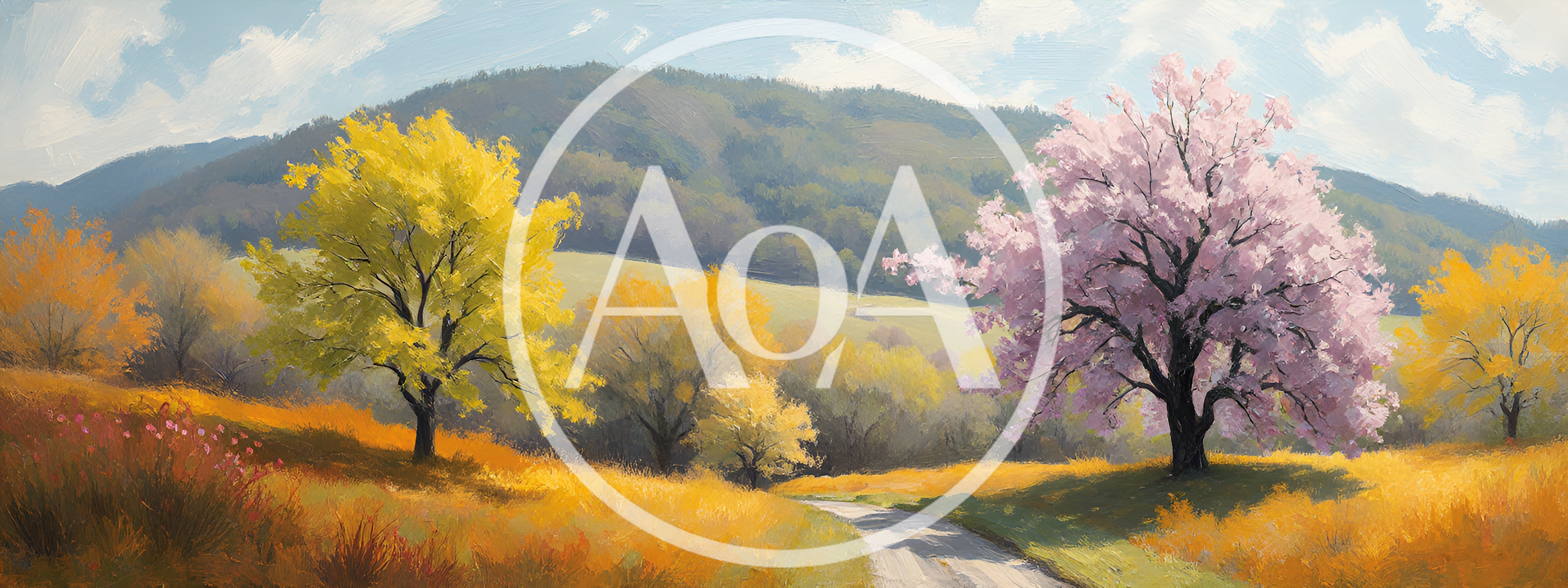 Scenic Landscape With Yellow And Pink Trees