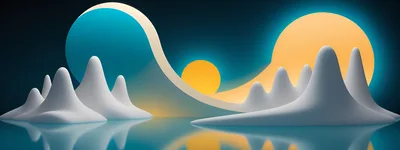Abstract 3D Landscape With Glowing Orbs And Mountains