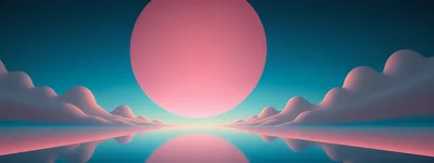 Surreal Minimalist Landscape With Pink Sun And Clouds