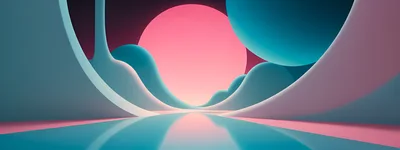 Abstract Surreal Landscape With Glowing Pink Sun