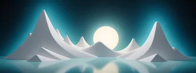Minimalist 3D Rendered Snowy Mountain Landscape With Full Moon