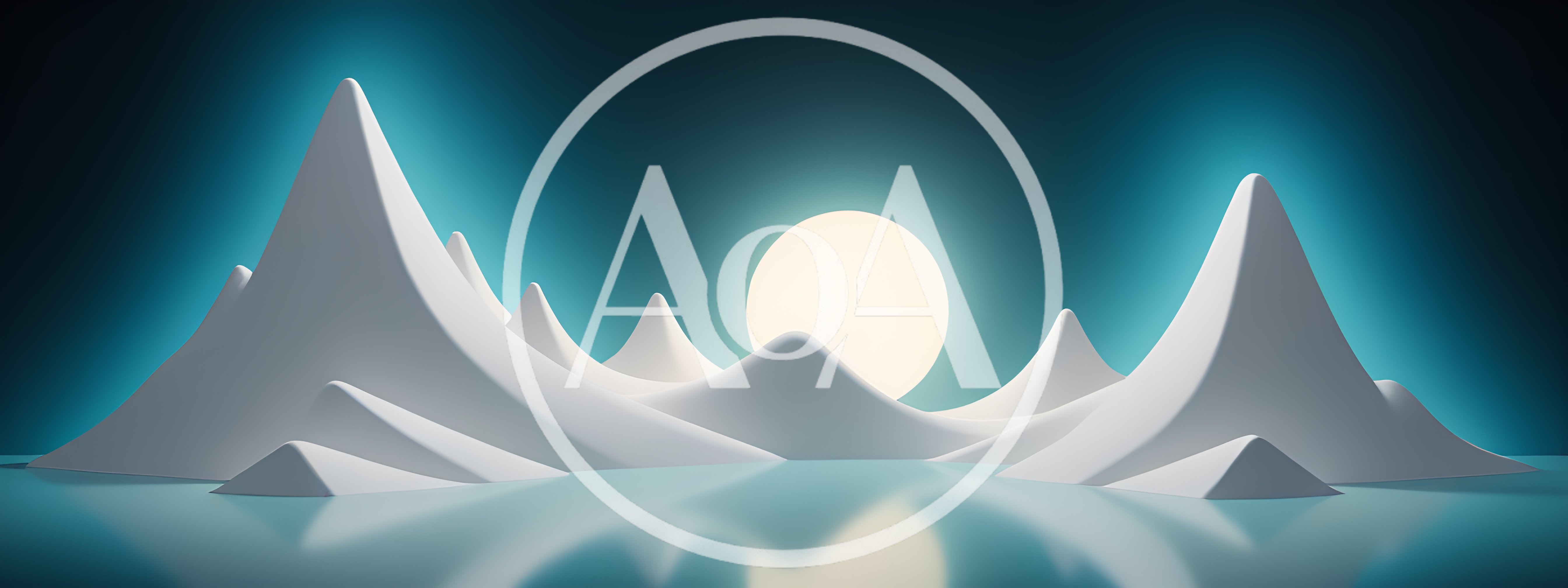 Minimalist 3D Rendered Snowy Mountain Landscape With Full Moon