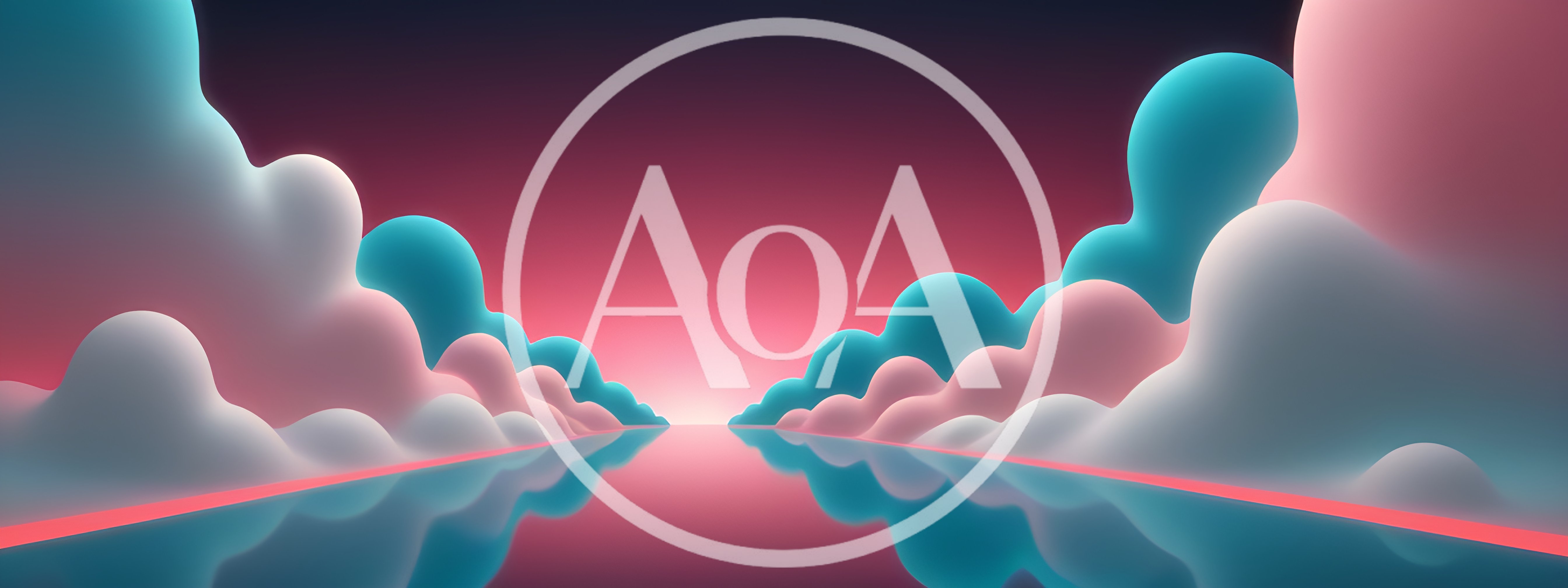 Abstract 3D Surreal Landscape With Glowing Clouds And Reflection
