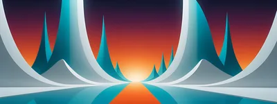Abstract Futuristic Landscape With Glowing Peaks And Horizon