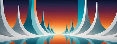 Abstract Futuristic Architecture With Glowing Sunset Horizon
