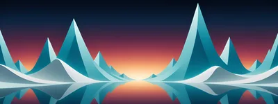 Abstract Low Poly Mountain Landscape With Sunset Reflection