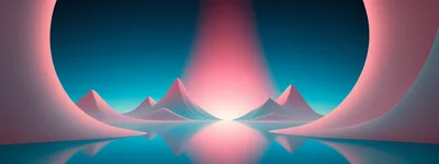 Abstract Surreal Landscape With Pink Mountains And Glowing Light