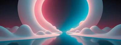 Abstract Surreal Landscape With Glowing Neon Arches