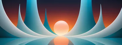 Abstract Glowing Sphere Between Curved Blue Architectural Forms