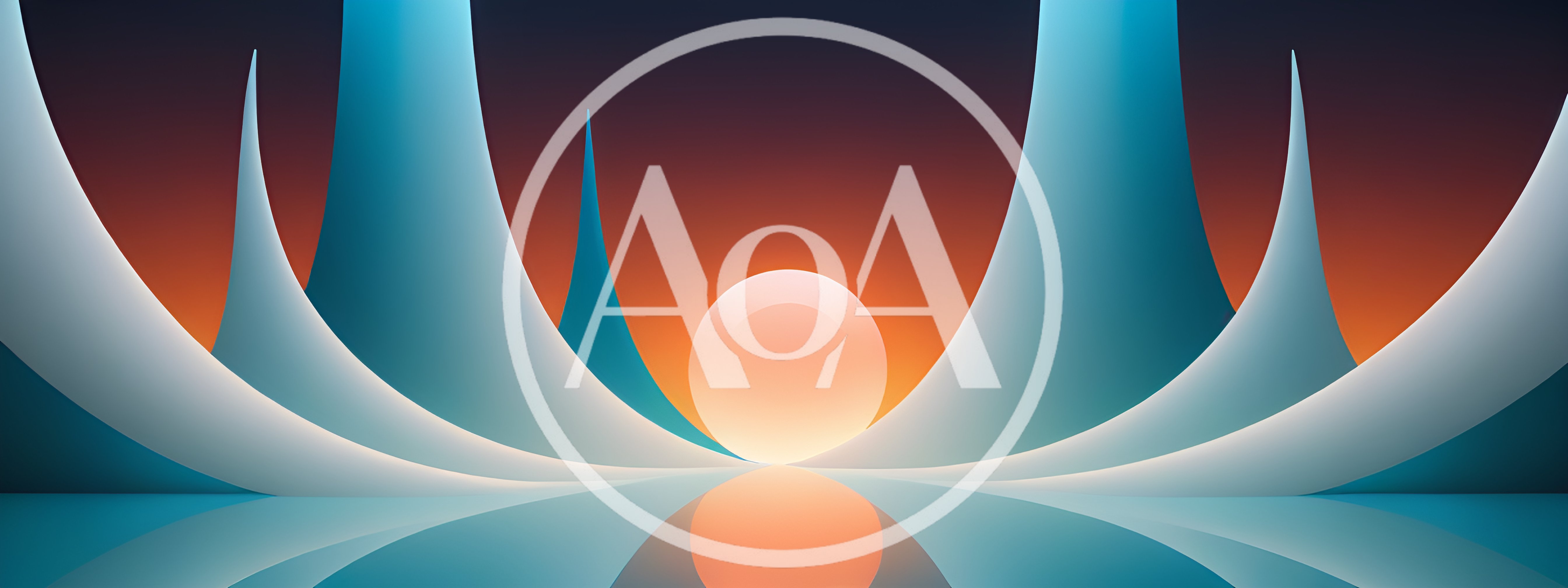 Abstract Glowing Sphere Between Curved Blue Architectural Forms