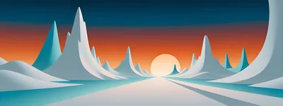 Abstract Minimalist Landscape With Stylized Mountains And Sun