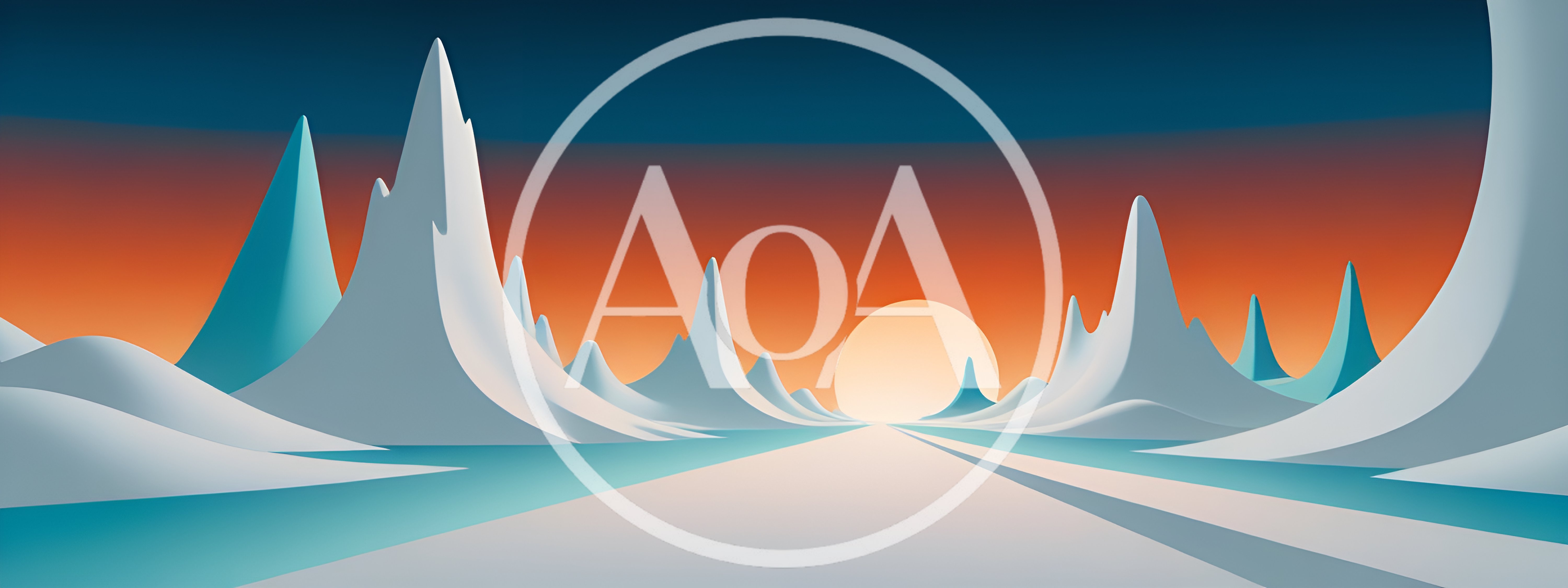 Abstract Minimalist Landscape With Stylized Mountains And Sun