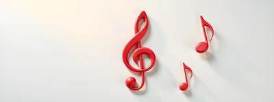 Red Treble Clef and Musical Notes on White Background