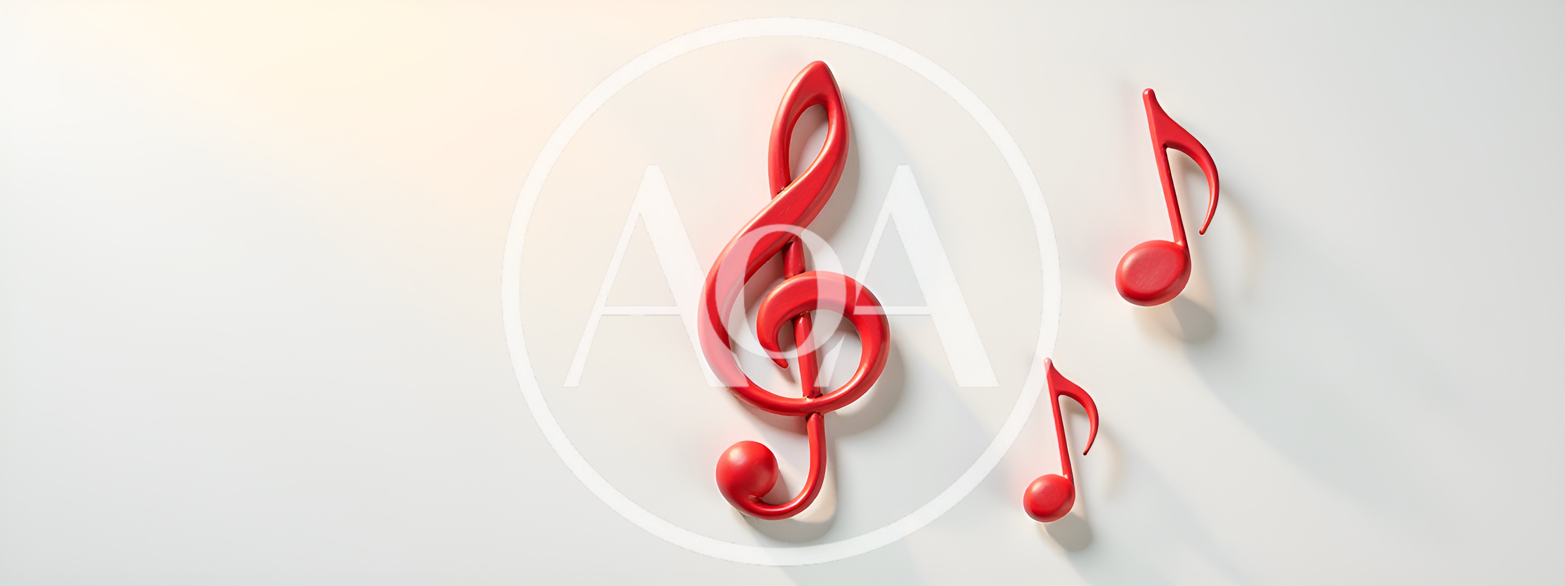 Red Treble Clef and Musical Notes on White Background
