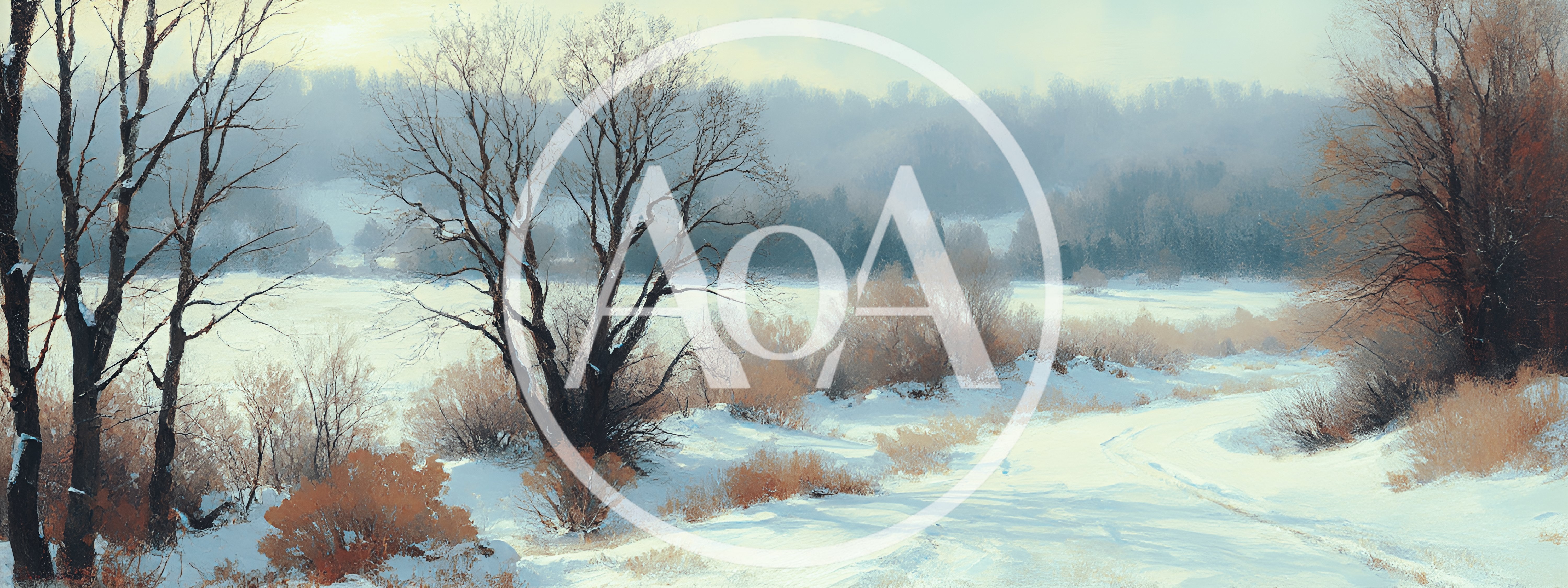 Winter Landscape With Bare Trees And Snow Covered Field