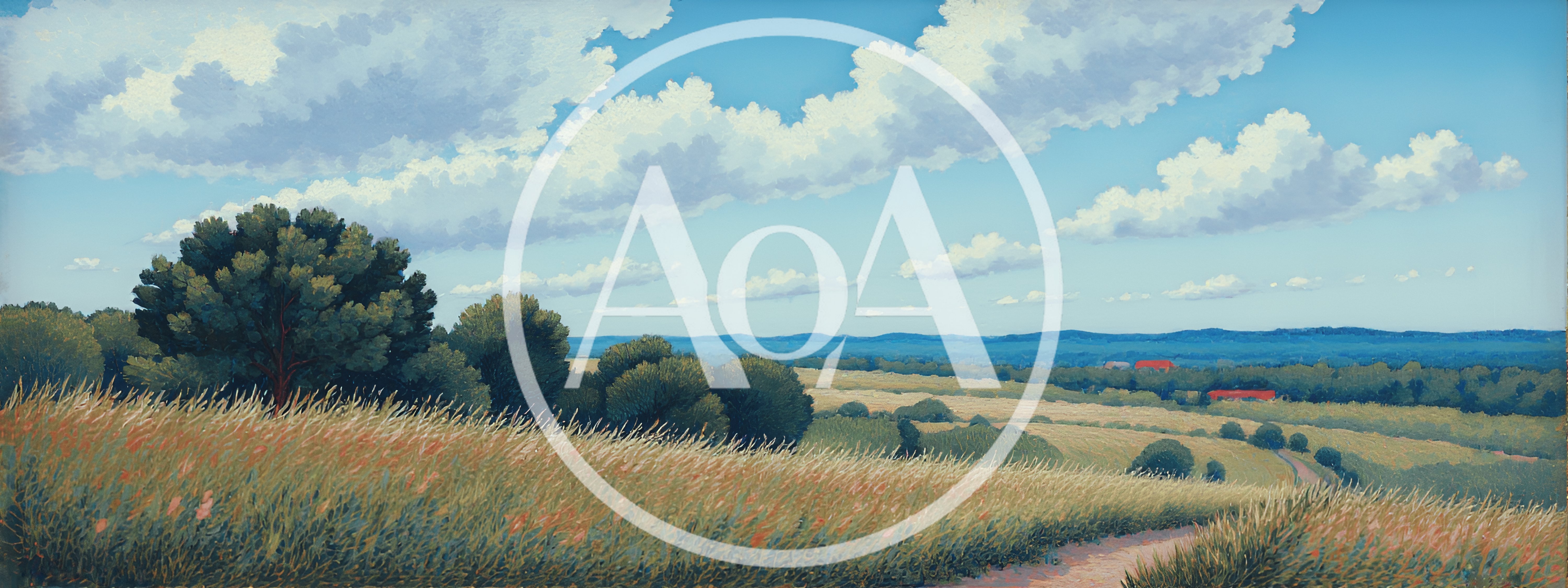 Panoramic Landscape Painting Of Rolling Hills And Clouds