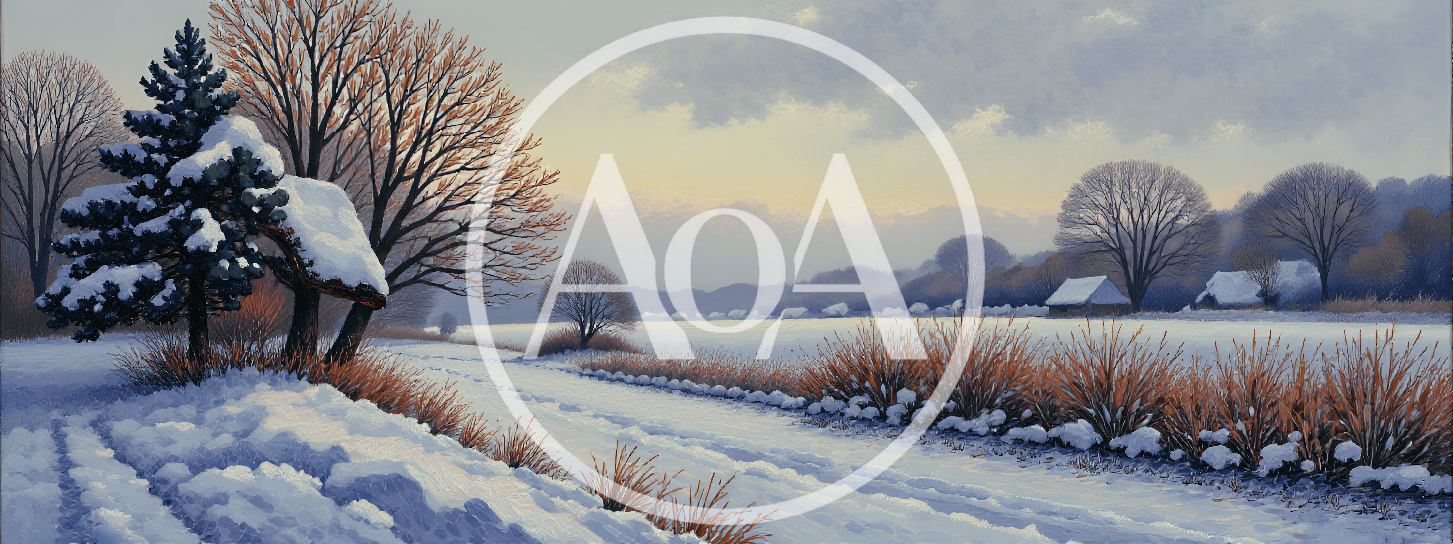 Winter Landscape With Snow Covered Trees And Fields