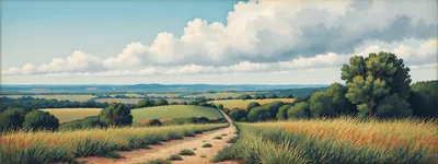 Rolling Countryside Landscape With Dirt Path