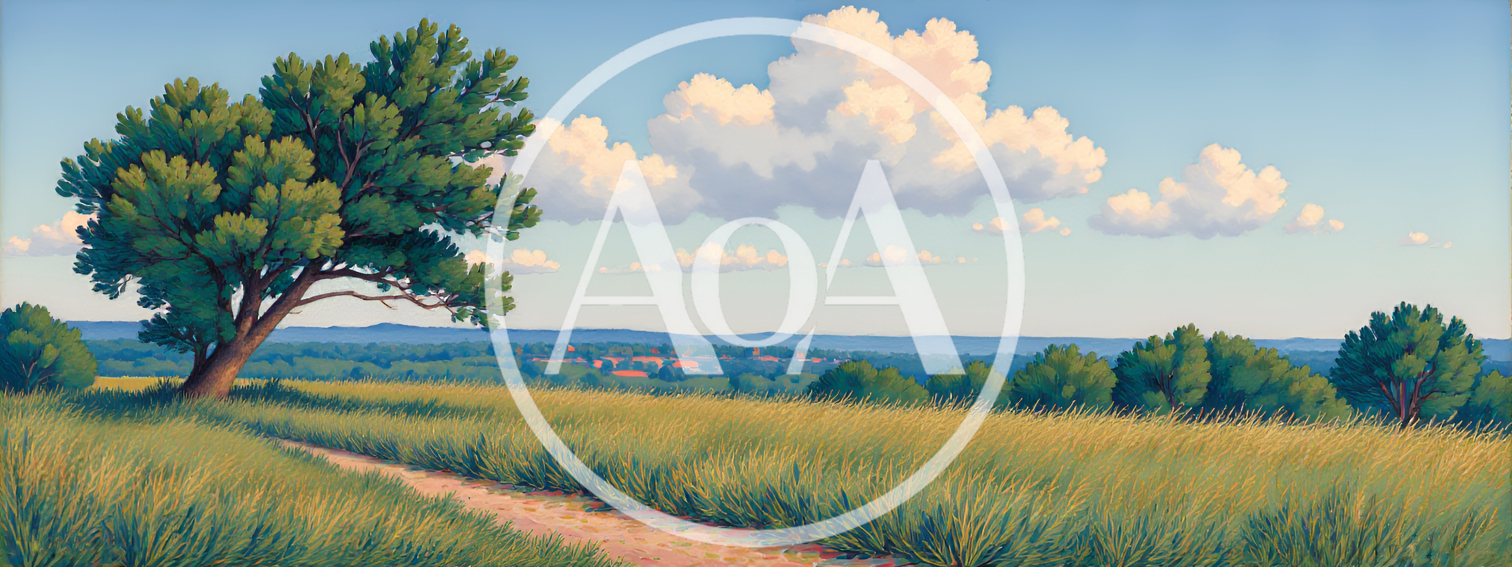 Scenic Landscape Painting With A Lone Tree And Path