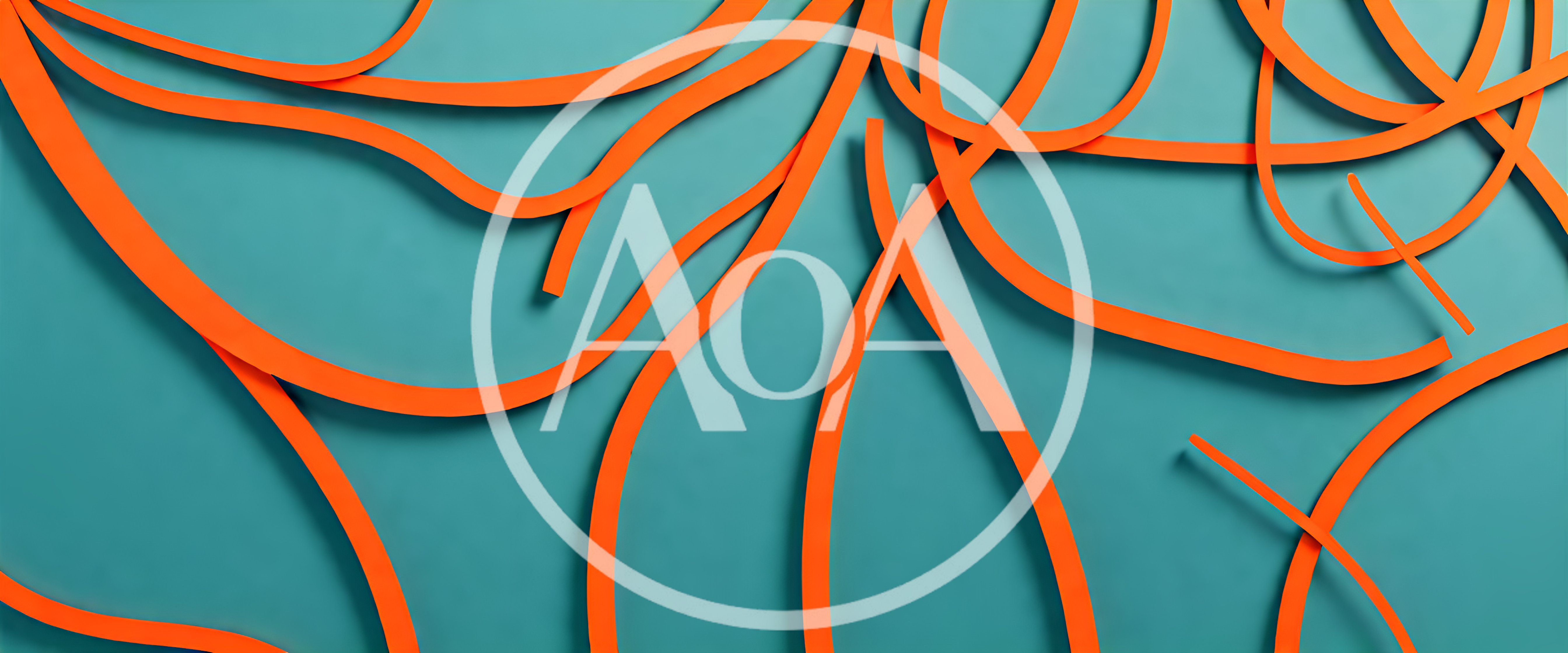 Abstract Orange Curved Lines On Teal Background
