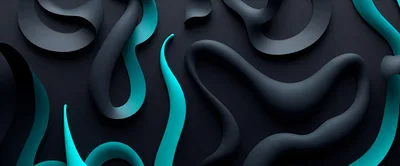 Abstract 3D Wavy Ribbon Shapes in Teal and Black