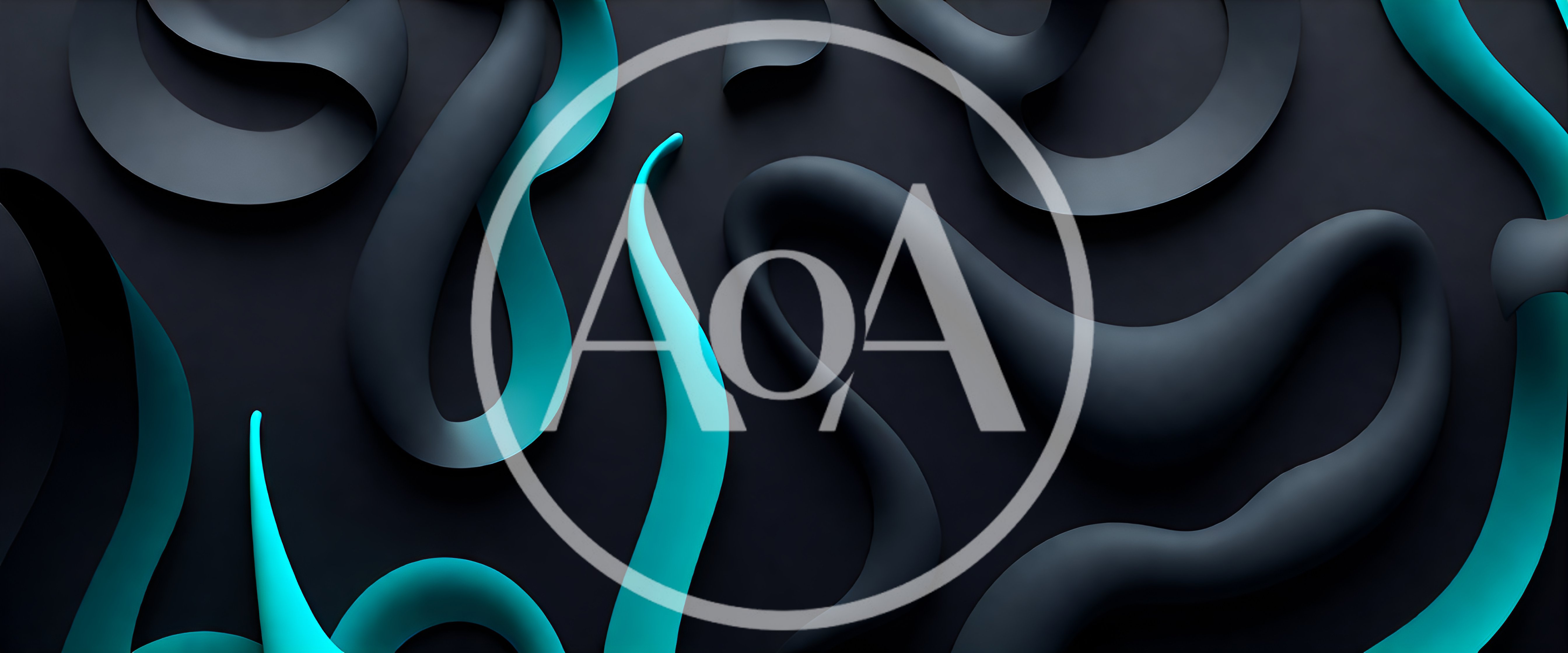 Abstract 3D Wavy Ribbon Shapes in Teal and Black