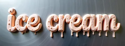 3D Melted Ice Cream Text On Brushed Metal Surface