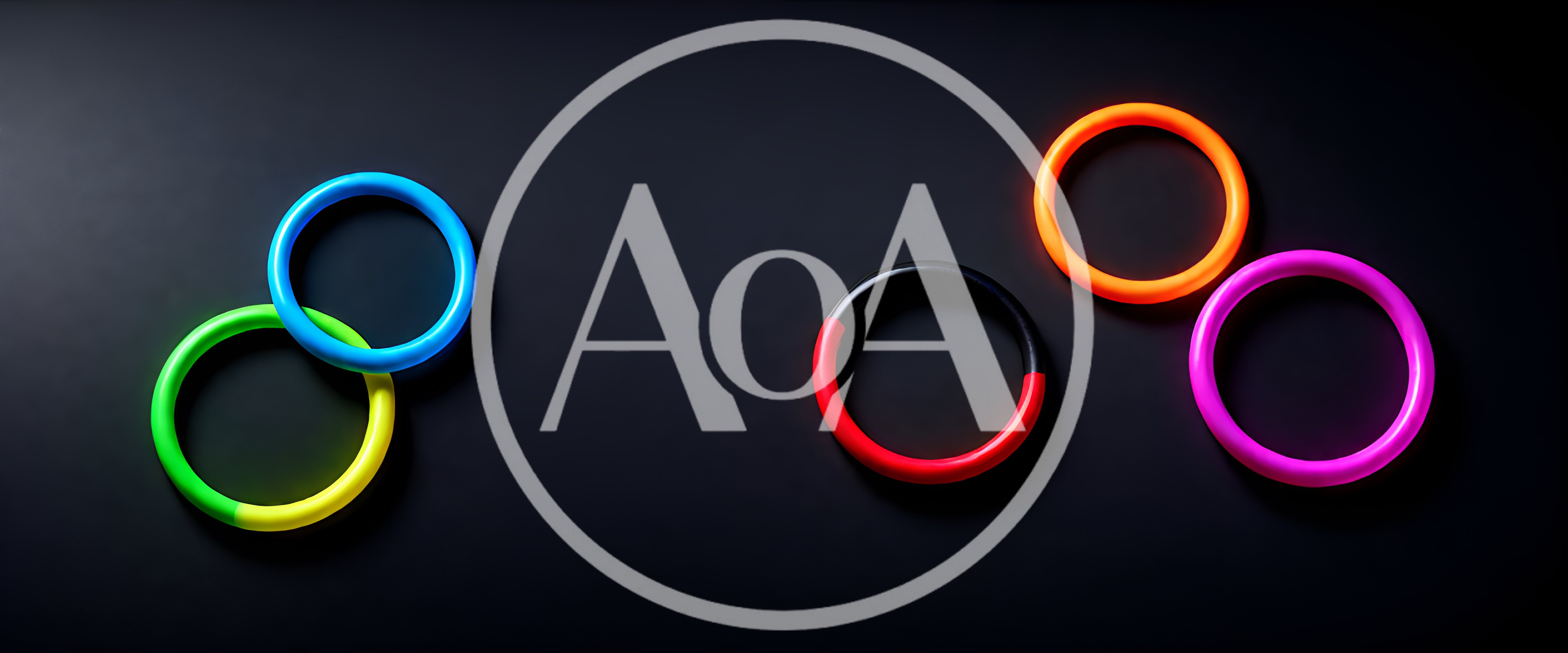 Abstract Neon Rings Floating On Dark Background