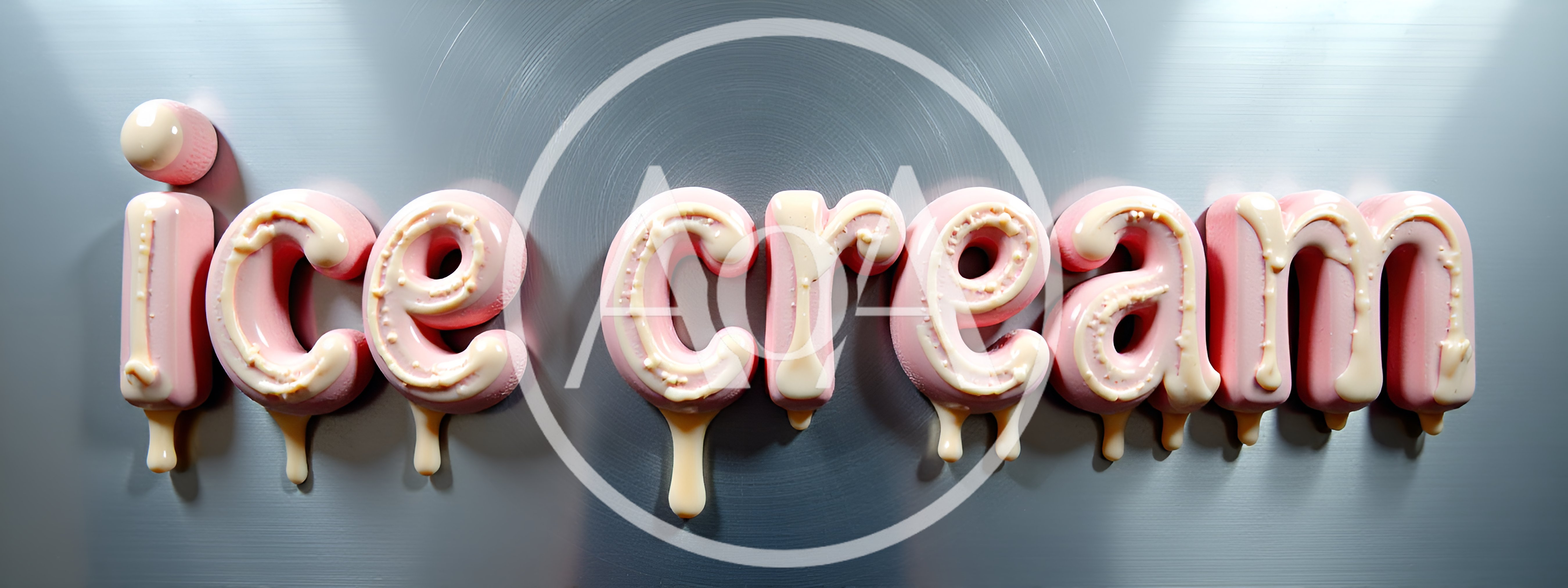 Pink Ice Cream Lettering On Brushed Metal Surface