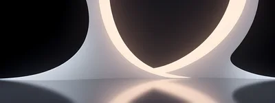 Abstract Minimalist Curved Light Installation In Dark Space