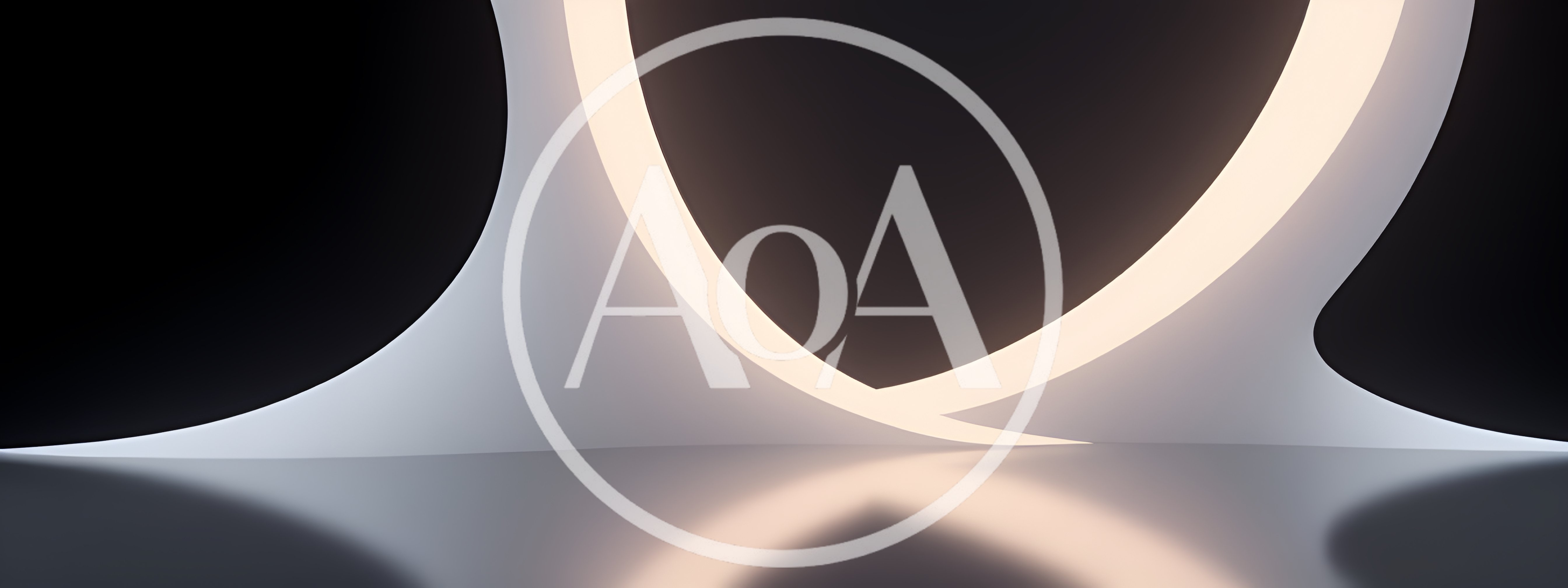 Abstract Minimalist Curved Light Installation In Dark Space