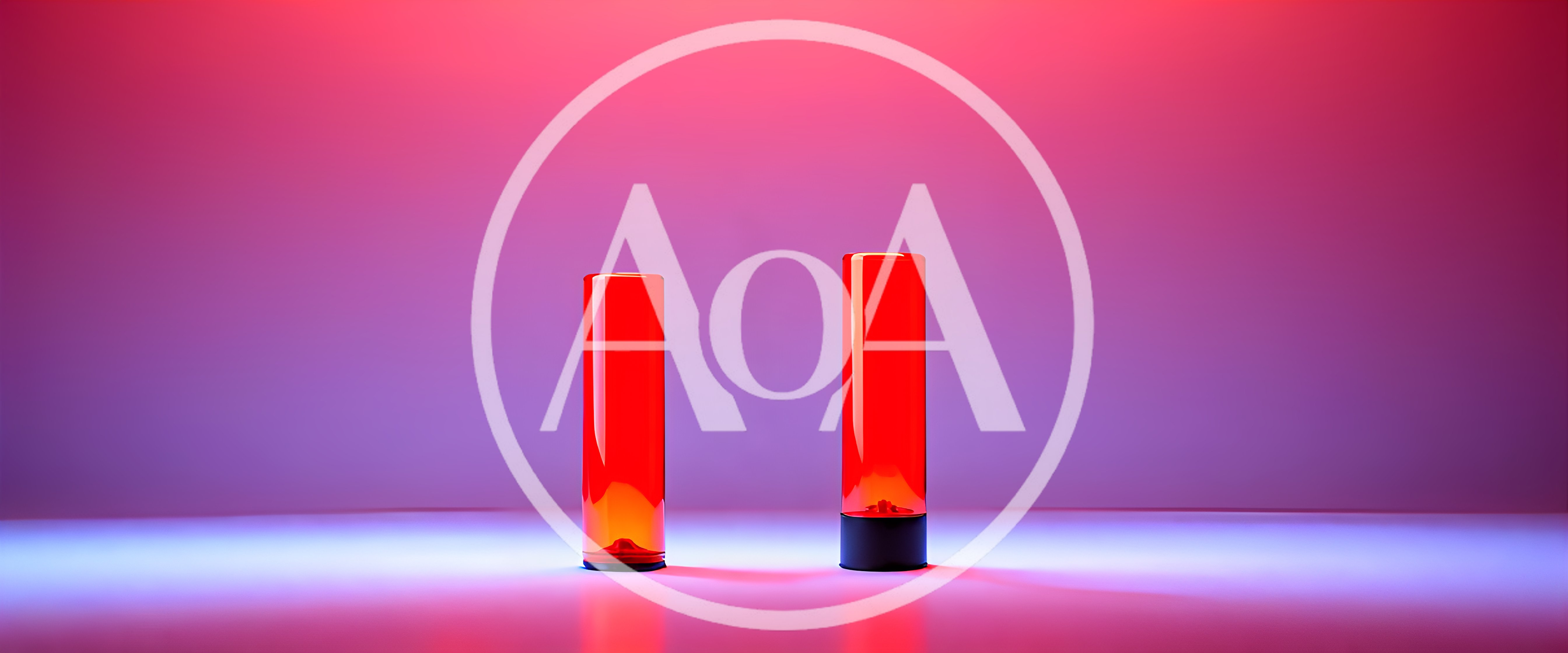 Two Red Glass Cylinders On A Gradient Background