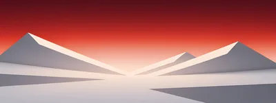 Abstract Minimalist Geometric Landscape With Red Gradient Sky