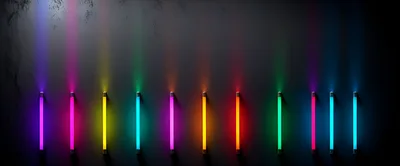 Vertical Neon Light Tubes On Dark Textured Wall